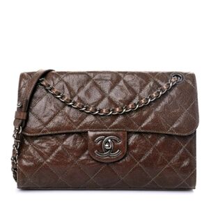 authentic CHANEL Crumpled Grained Calfskin Medium CC Crave Flap Brown